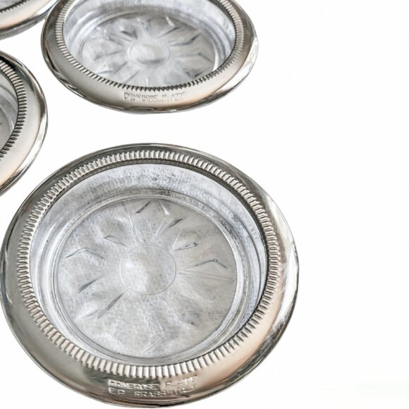 Primrose Plate E.P. Brass - Italy Coasters, Art Deco Sunburst cut glass - Picture 4 of 6